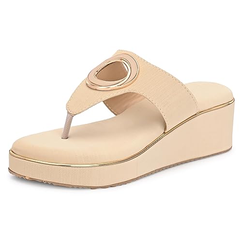 Centrino Women’s Stylish Platform Wedge Sandals | T-Strap Slip-On Chappal | Soft Cushioned Footbed for Comfort | Lightweight Trendy Ideal for Casual Outing, Party, Shopping & Travel(9329)