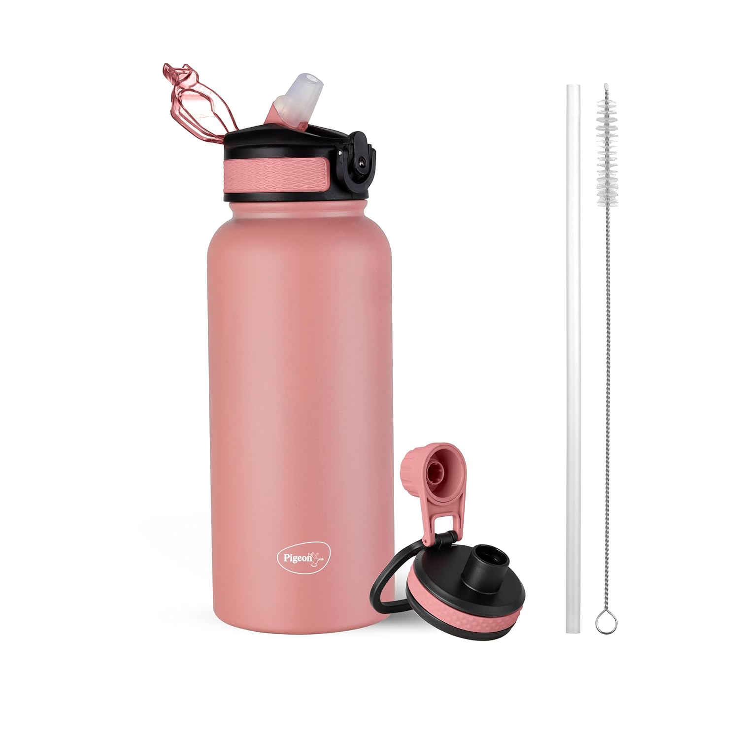 Pigeon by Stovekraft Rush Thermos Stainless Steel Sipper Flask 1000ml with Straw,Cleaner and Additional Screw Cap| 24 Hours Hot and Cold|Ideal Usage for Office Men/Women|School/College|Travel